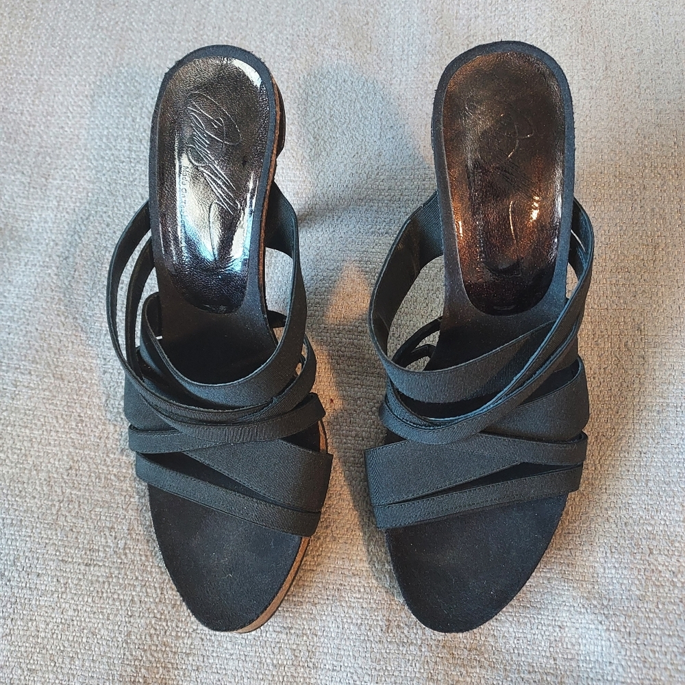 Donald J Pliner Black Strappy Platform Slide Sz-8